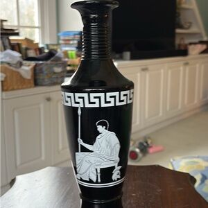 Vintage Black Glass Jim Beam Whiskey Decanter with a white stopper. 1958.